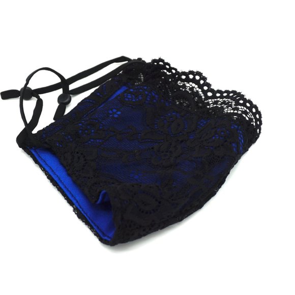 Black & Blue Lace Face Mask Dust mask Fashion mask - Picture 6 of 6